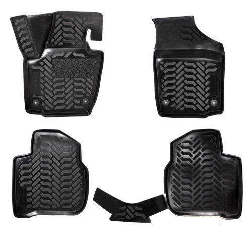 Ковры для VW Polo/ Rapid (20-), 4 шт.,(крепеж),выс. борт, 3D с подпятником, ТЭП, черн.