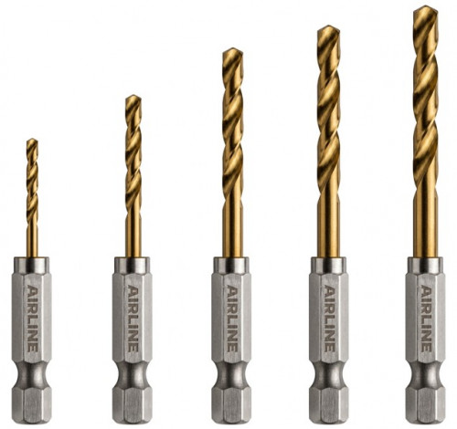Сверло по металлу набор 5пр. (2-6мм) HSS-TiN, хвостовик HEX 1/4" (сталь Р6М5, TiN) МП-серия