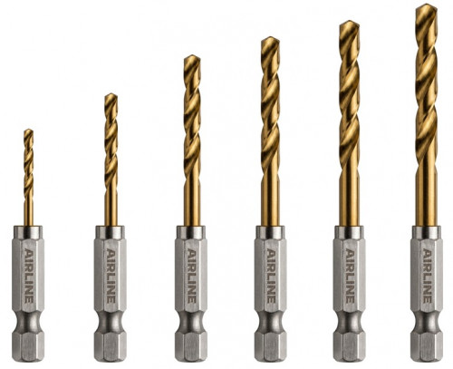 Сверло по металлу набор 6пр. (2-8мм) HSS-TiN, хвостовик HEX 1/4" (сталь Р6М5, TiN) МП-серия