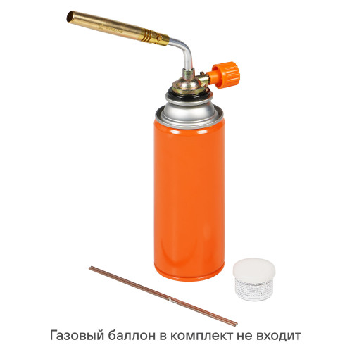 Горелка газовая на цанговый баллон, ручн.поджиг, сопло D12*108мм с набором для пайки (припой,флюс)