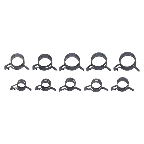 Хомуты пружин.набор 98шт.(13,14,15,16,18,20,21,22,23,24мм) самозажим.,хром-цинк,черн.,кейс
