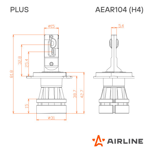 Лампа светодиодная H4 PLUS, 28Вт, 5000Лм (2500Лм x 2), 6000К (Белый), 12/24В, комплект 2 шт.