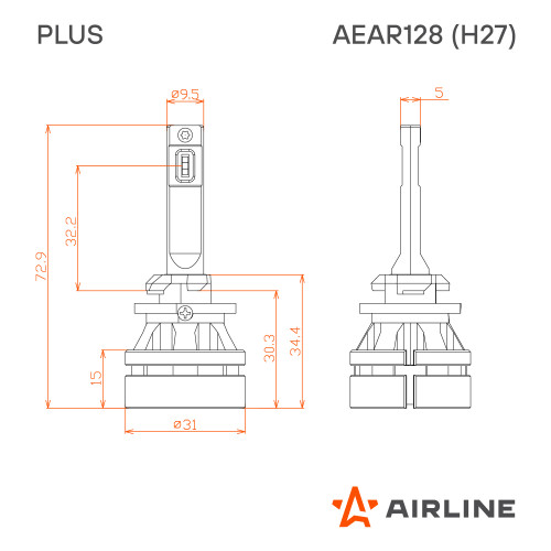 Лампа светодиодная H27 PLUS, 28Вт, 5000Лм (2500Лм x 2), 3000К (Желтый), 12/24В, комплект 2 шт.
