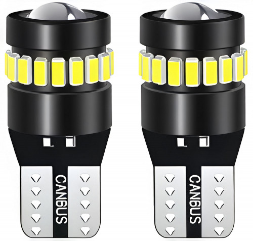 Лампа светодиодная W5W (T10) PRO, 6000K (Белый), 12В, 2.4Вт, 19LED, Биполярная, Обманка CAN bus, комплект 2 шт.