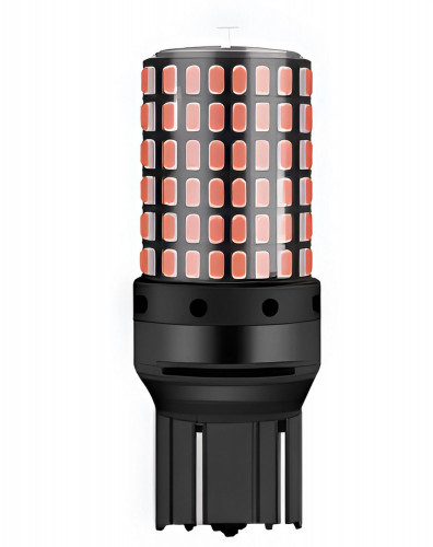 Лампа светодиодная W21/5W (T20D) PLUS, 1200K (Красный), 12В, 16Вт, 144LED, Биполярная
