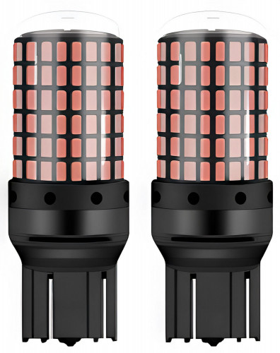 Лампа светодиодная W21/5W (T20D) PLUS, 1200K (Красный), 12В, 16Вт, 144LED, Биполярная, комплект 2 шт.