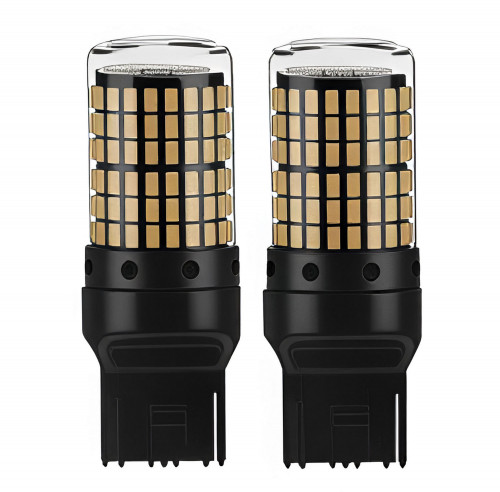 Лампа светодиодная W21W (T20S) PLUS, 2000K (Оранжевый), 12В, 16Вт, 144LED, Биполярная, комплект 2 шт.