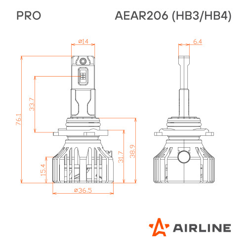 Лампа светодиодная HB3/HB4 PRO, 50Вт, 9200Лм (4600Лм x 2), 3000К (Желтый), 12/24В, комплект 2 шт.