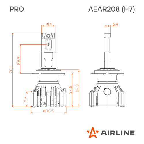 Лампа светодиодная H7 PRO, 50Вт, 9200Лм (4600Лм x 2), 3000К (Желтый), 12/24В, комплект 2 шт.