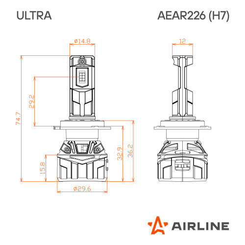 Лампа светодиодная H7 ULTRA, 55Вт, 10400Лм (5200Лм x 2), 6500К (Белый), 12/24В, комплект 2 шт.
