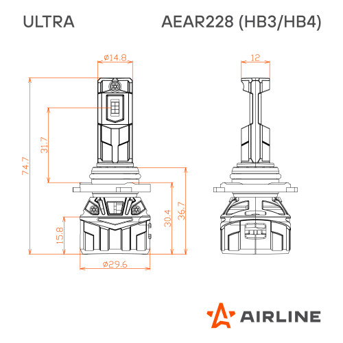 Лампа светодиодная HB3/HB4 ULTRA, 55Вт, 10400Лм (5200Лм x 2), 6500К (Белый), 12/24В, комплект 2 шт.