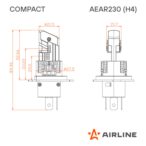 Лампа светодиодная H4 COMPACT, 23Вт, 5200Лм (2600Лм x 2), 6500К (Белый), 12В, комплект 2 шт.