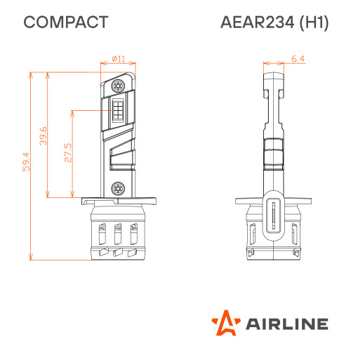 Лампа светодиодная H1 COMPACT, 23Вт, 5200Лм (2600Лм x 2), 6500K (Белый), 12В, комплект 2 шт.