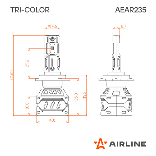 Лампа светодиодная H7 TRI-COLOR, 28Вт, 5000Лм (2500Лм x 2), 3000/4300/6500K (Белый/Желтый), 12/24В, комплект 2 шт.