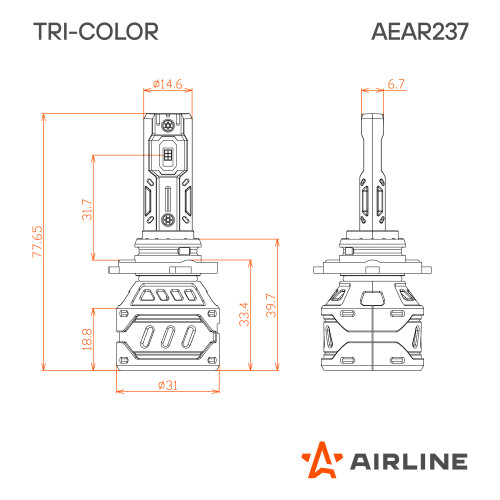 Лампа светодиодная HB3/HB4 TRI-COLOR, 28Вт, 5000Лм (2500Лм x 2), 3000/4300/6500K (Белый/Желтый), 12/24В, комплект 2 шт.
