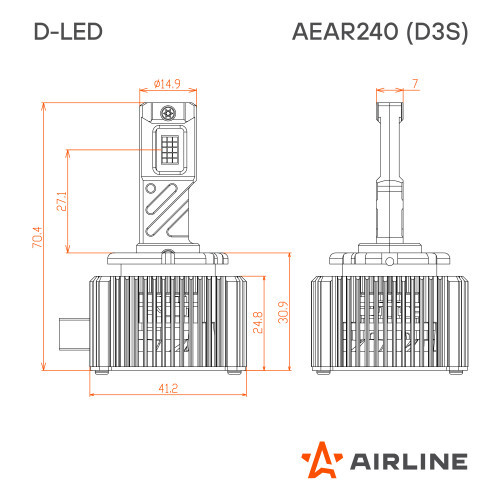 Лампа светодиодная D3S D-LED, 42Вт, 9000Лм (4500Лм x 2), 6500К (Белый), 12В, комплект 2 шт.