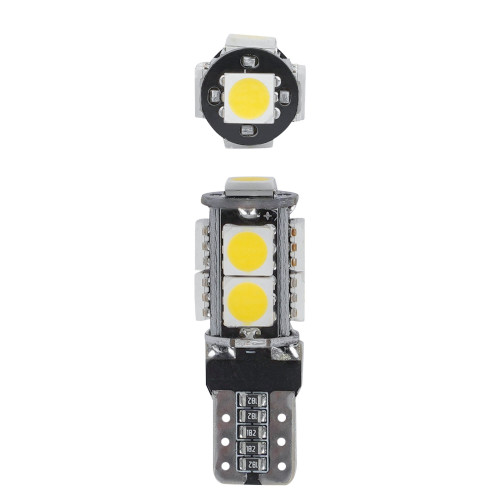 Лампа светодиодная W5W (T10) PLUS, 6000K (Белый), 12В, 1.9Вт, 9LED, Полярная, Обманка CAN bus