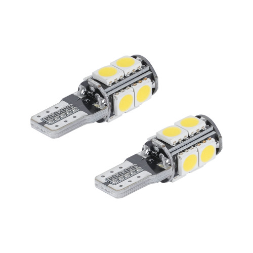 Лампа светодиодная W5W (T10) PLUS, 6000K (Белый), 12В, 1.9Вт, 9LED, Полярная, Обманка CAN bus