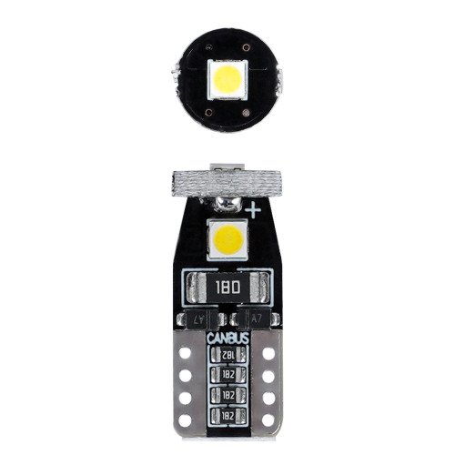 Лампа светодиодная W5W (T10) PLUS, 6000K (Белый), 12В, 1.4Вт, 3LED, Биполярная, Обманка CAN bus