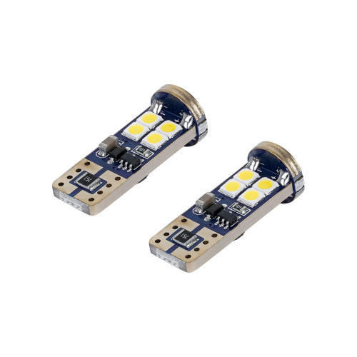 Лампа светодиодная W5W (T10) PRO, 6000K (Белый), 12В, 2.5Вт, 12LED, Биполярная, Обманка CAN bus, комплект 2 шт.