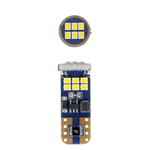 Лампа светодиодная W5W (T10) PRO, 6000K (Белый), 12В, 2.4Вт, 18LED, Биполярная, Обманка CAN bus