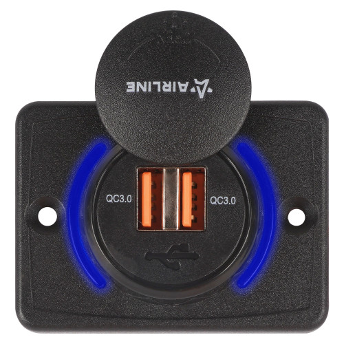Розетка USB накладная c 2 портами (5В, QC3.0+QC3.0)