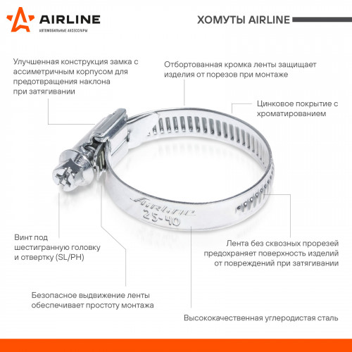Хомут 16-25/9мм, червячный, усиленный, W1(оцинк), 1 шт.