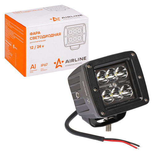 Фара светодиодная квадратная, 6LED, дальний свет, 18Вт, 82х75х75мм, 12/24В, PLUS