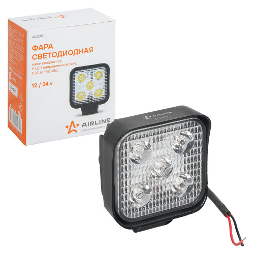 Фара светодиодная мини квадратная, 5LED, дальний свет, 15Вт, 83х83х36мм, 12/24В, PLUS