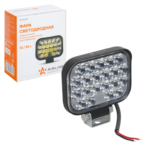 Фара светодиодная прямоугольная, 21LED, дальний свет, 21Вт, 108х80х35мм, 12/24В, PLUS
