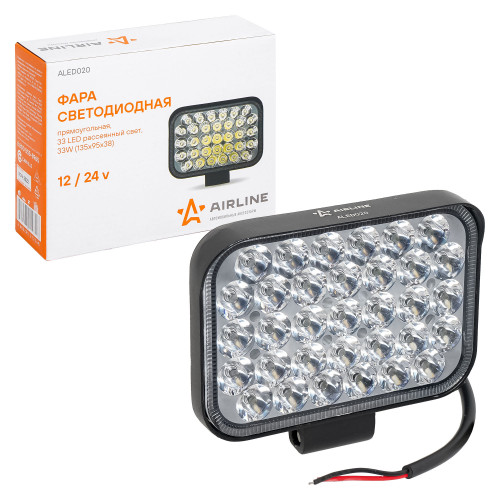 Фара светодиодная прямоугольная, 33LED, дальний свет, 33Вт, 135х95х38мм, 12/24В, PLUS