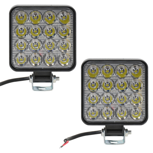 Фара светодиодная квадратная, 16LED, дальний свет, 16Вт, 83х83х22мм, 12В, комплект 2 шт., STANDARD