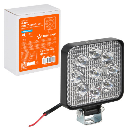 Фара светодиодная квадратная, 9LED, дальний свет, 9Вт, 83х83х22мм, 12В, STANDARD