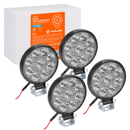 Фара светодиодная круглая, 9LED, дальний свет, 9Вт, 83х83х22, 12В, комплект 4 шт., STANDARD