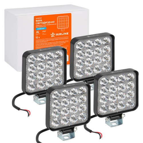 Фара светодиодная квадратная, 16LED, дальний свет, 16Вт, 83х83х22мм, 12В, комплект 4 шт., STANDARD