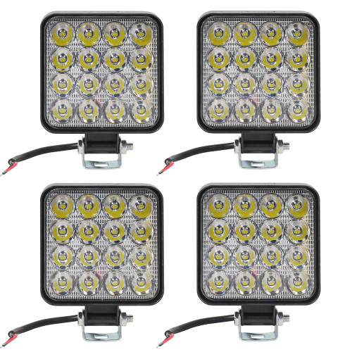 Фара светодиодная квадратная, 16LED, дальний свет, 16Вт, 83х83х22мм, 12В, комплект 4 шт., STANDARD