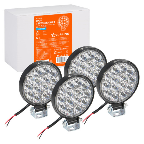 Фара светодиодная круглая, 14LED, дальний свет, 14Вт, 83х83х22мм, 12В, комплект 4 шт., STANDARD