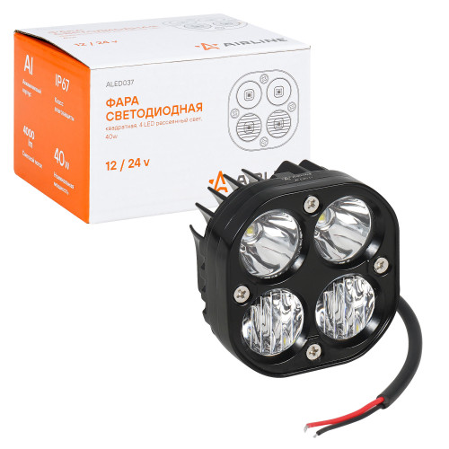 Фара светодиодная квадратная, 4LED, комбинированный свет (дальний + ближний), 40Вт, 78х78х50мм, 12/24В, PLUS
