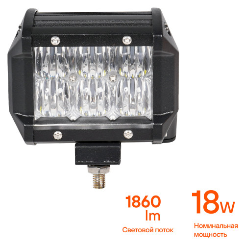Фара (балка) светодиодная двухрядная, 6LED, ближний свет (5D линза), 18Вт, 98х78х65мм, 12/24В