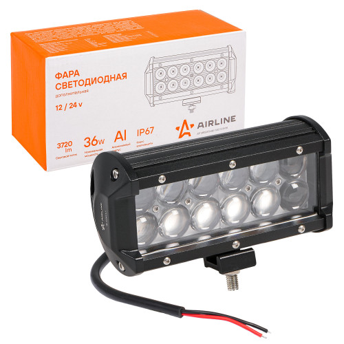 Фара (балка) светодиодная двухрядная, 12LED, дальний свет (4D линза), 36Вт, 165х78х65мм, 12/24В