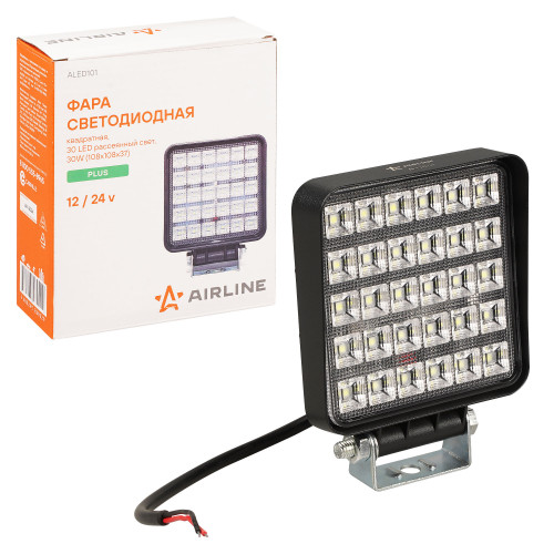 Фара светодиодная квадратная, 30LED, ближний свет, 30Вт, 108х108х37мм, 12/24В, PLUS