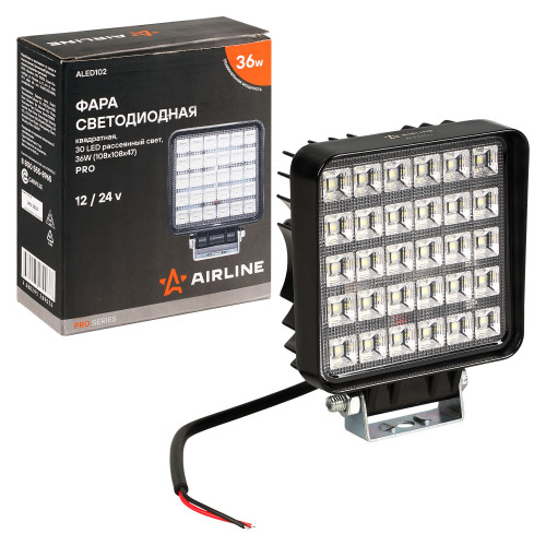 Фара светодиодная квадратная, 30LED, ближний свет, 36Вт, 108х108х47мм, 12/24В, PRO