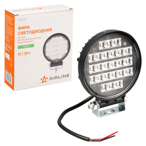 Фара светодиодная круглая, 24LED, ближний свет, 24Вт, 112х112х37мм, 12/24В, PLUS