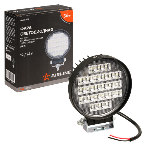 Фара светодиодная круглая, 24LED, ближний свет, 36Вт, 112х112х47мм, 12/24В, PRO
