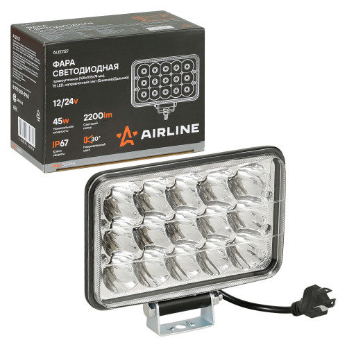 Фара светодиодная прямоугольная, 15LED, направленный свет (Ближний/Дальний), 45Вт, 165x108x74мм, 12/24В, PRO