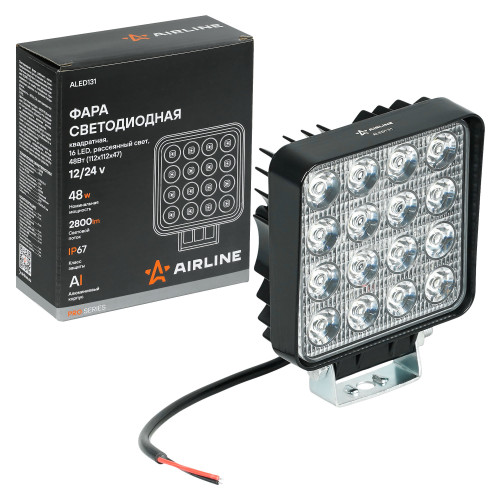 Фара светодиодная квадратная, 16LED, ближний свет, 48Вт, 112x112x47мм, 12/24В, PRO