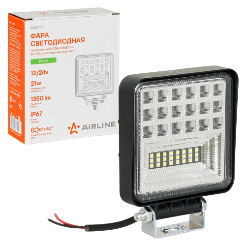 Фара светодиодная квадратная, 42LED, комбинированный свет (дальний + ближний), 21Вт, 108х108х37мм, 12/24, PLUS