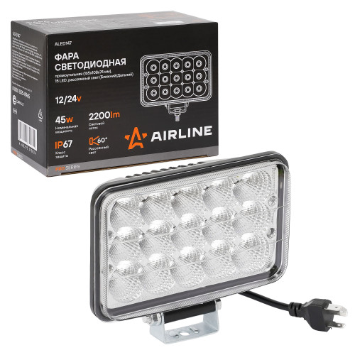 Фара светодиодная прямоугольная, 15LED, рассеянный свет (Ближний/Дальний), 45Вт, 165x108x74мм, 12/24В, PRO