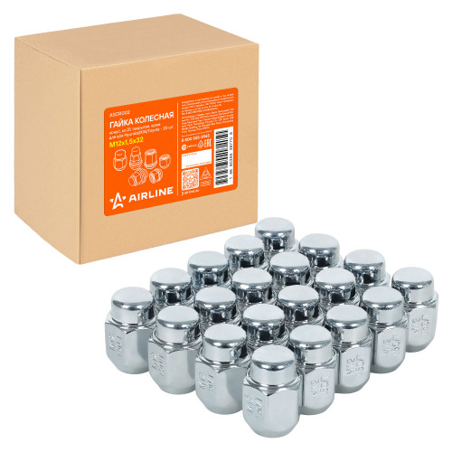 Гайка колесная M12x1,5x32, конус, ключ 21, закрытая, хром для а/м Hyundai/KIA/Toyota