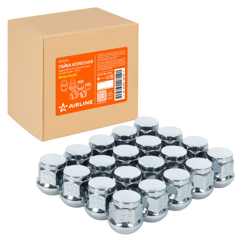 Гайка колесная M12x1,5x25, сфера R12, ключ 19, закрытая, хром для а/м Honda